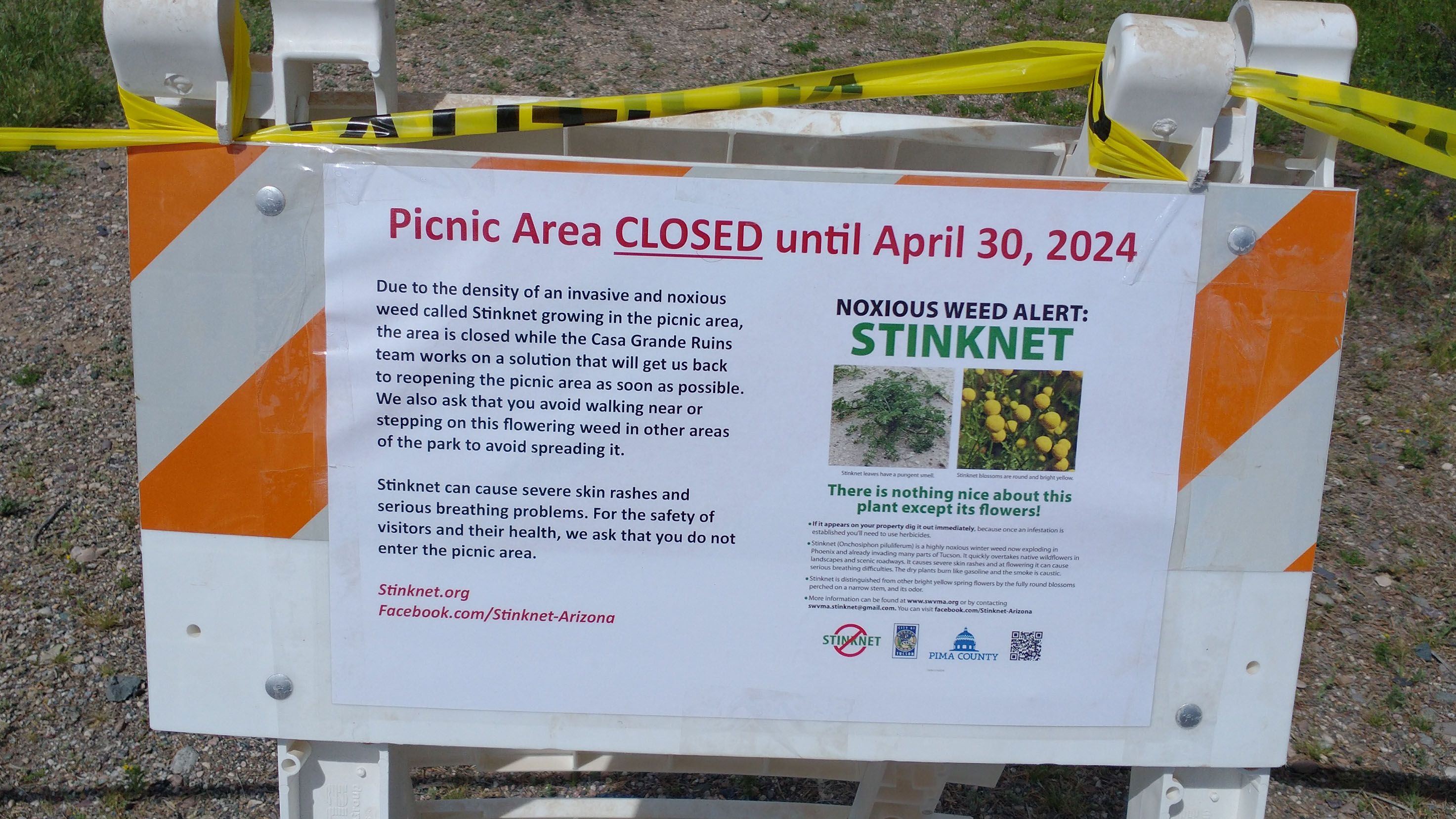 A picnic area has been closed during an eradication effort at this site in Pima County. 