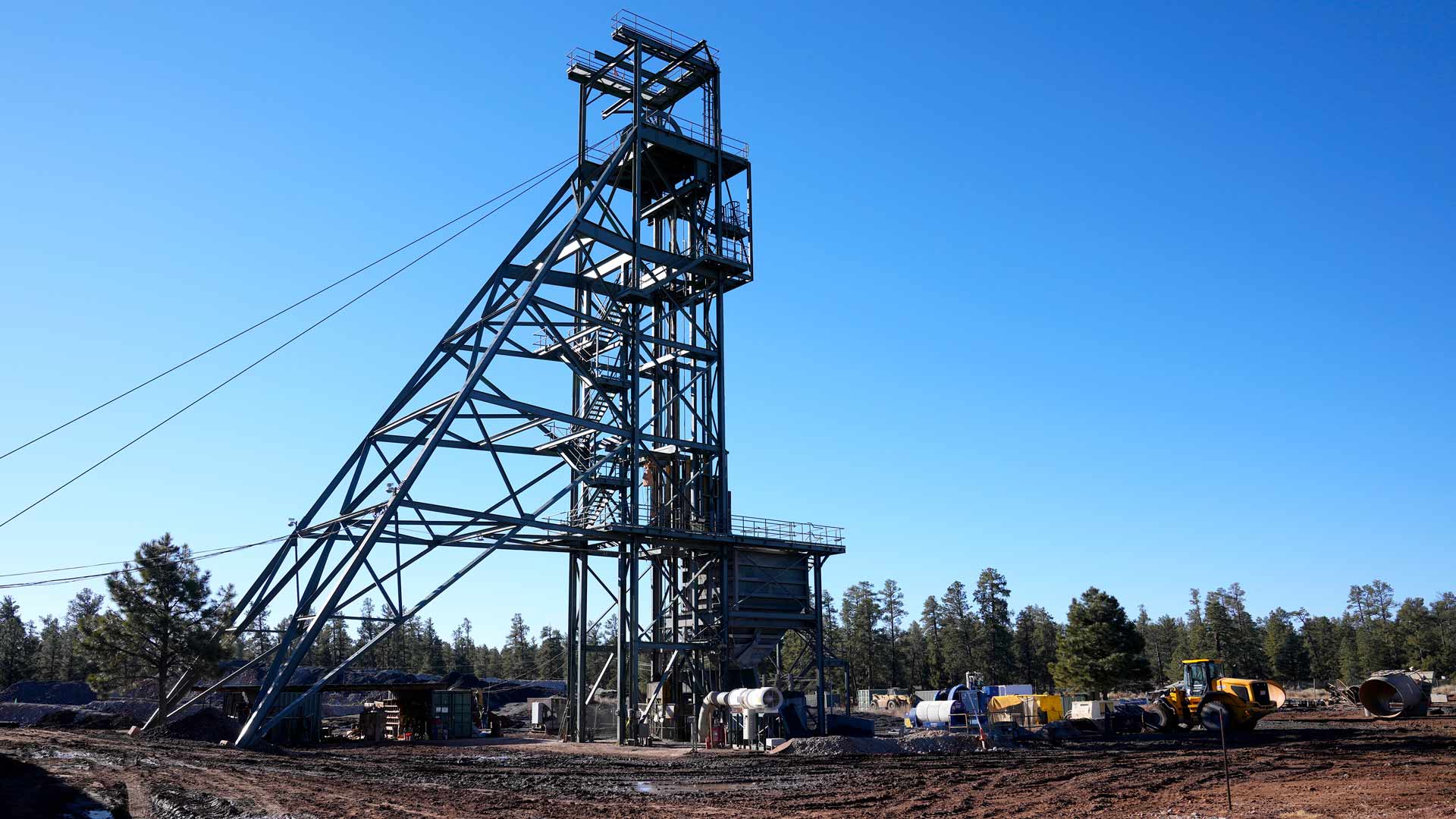 The shaft tower at the Energy Fuels Inc. uranium Pinyon Plain Mine is shown Wednesday, Jan. 31, 2024, near Tusayan, Ariz. The largest uranium producer in the United States is ramping up work just south of Grand Canyon National Park on a long-contested project that largely has sat dormant since the 1980s. 