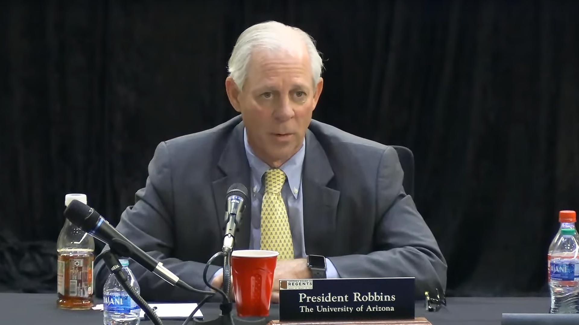 University of Arizona President Dr. Robert C. Robbins speaks during an Arizona Board of Regents meeting on April 18, 2024.