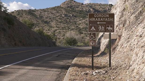 A road sign marking the Gordon Hirabayashi campground.