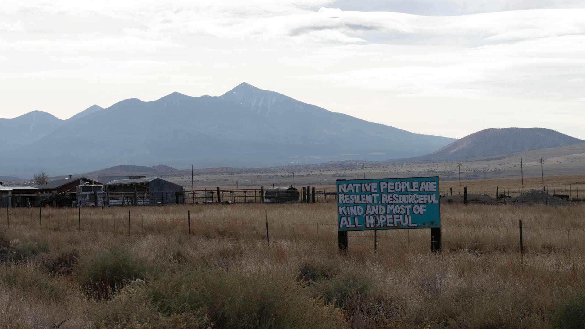 A series of turquoise signs along southbound U.S. 89 near Tuba City proclaims the Navajo Nation’s resiliency amid the COVID-19 pandemic. 