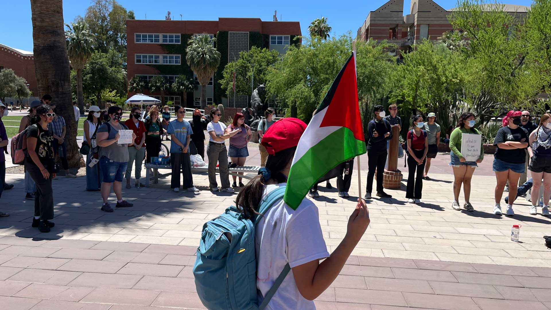 Pro-Palestine protestors on the University of Arizona campus on Wednesday, May 1, 2024.