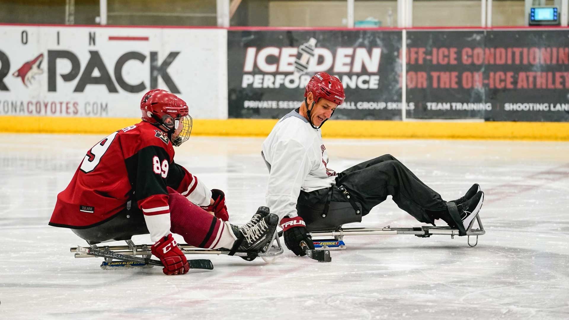 Coyotes Sled Hockey players with various disabilities, including amputees and those with spinal cord injuries, highlight the team’s mission of inclusivity. 