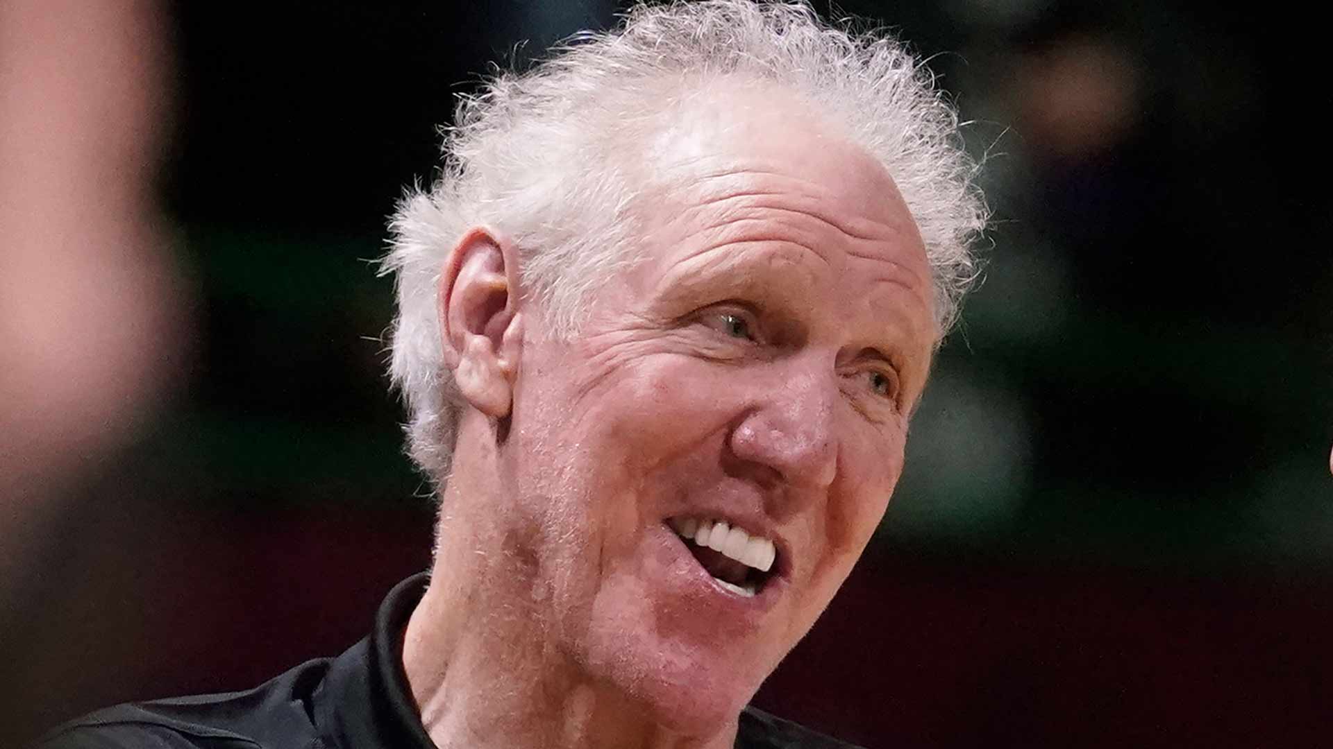  Basketball Hall of Fame legend Bill Walton laughs during a practice session for the NBA All-Star basketball game in Cleveland, Feb. 19, 2022. Walton, who starred for John Wooden's UCLA Bruins before becoming a Basketball Hall of Famer and one of the biggest stars of basketball broadcasting, died Monday, May 27, 2024, the league announced on behalf of his family. He was 71. 