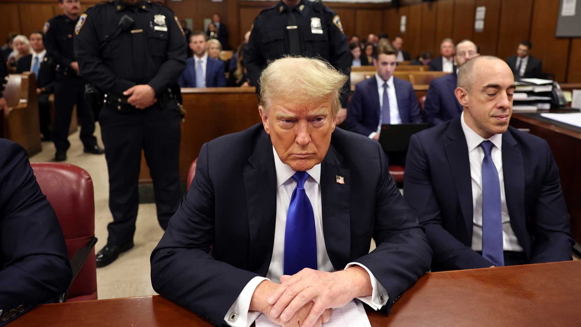Former President Donald Trump appears at Manhattan criminal court during jury deliberations in his criminal hush money trial in New York, Thursday, May 30, 2024. 