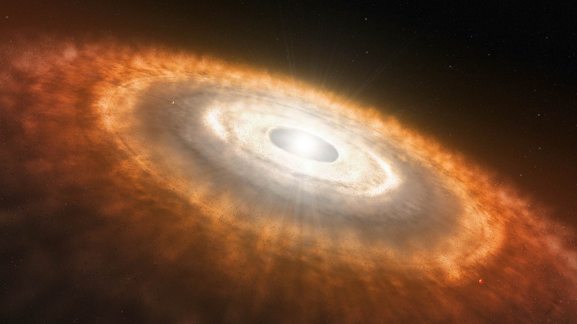 Artist's rendering of a protoplanetary disk surrounding a young star.