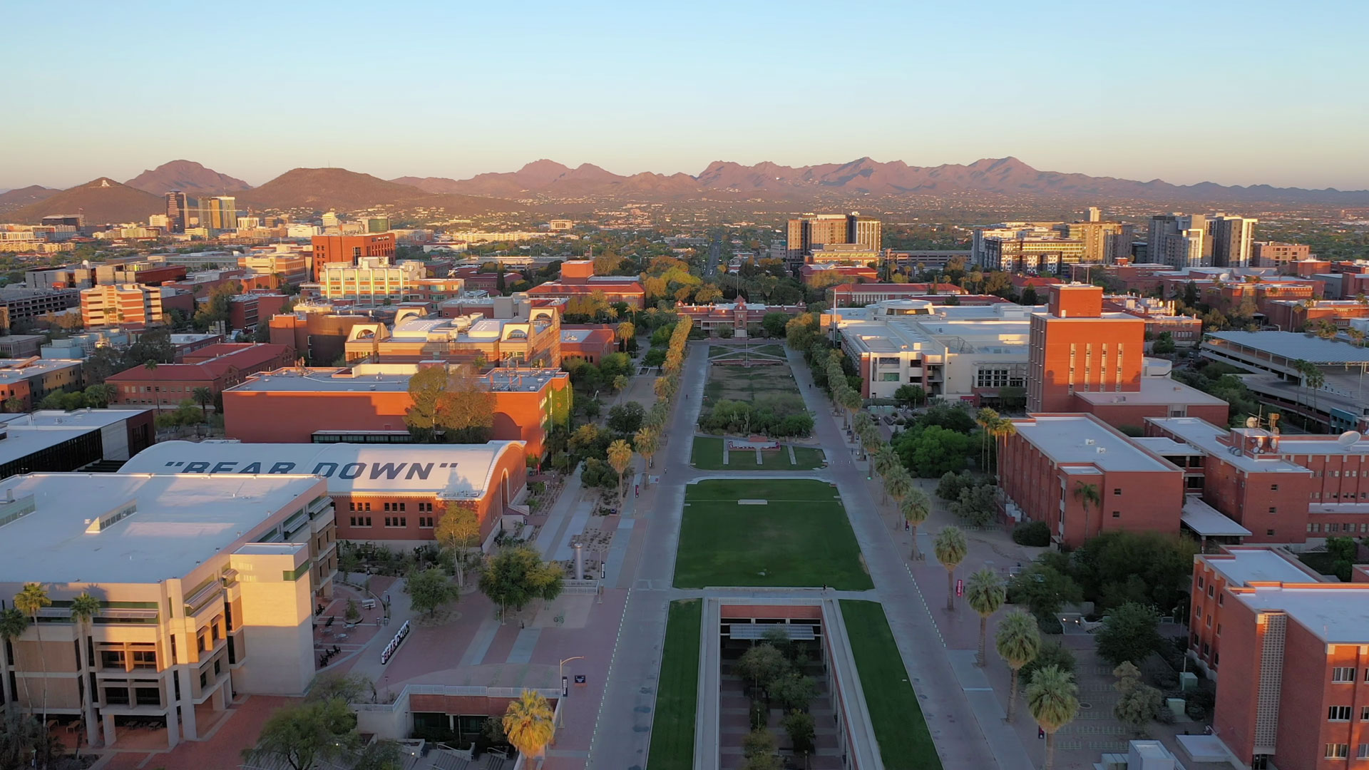 University of Arizona campus mall drone shot