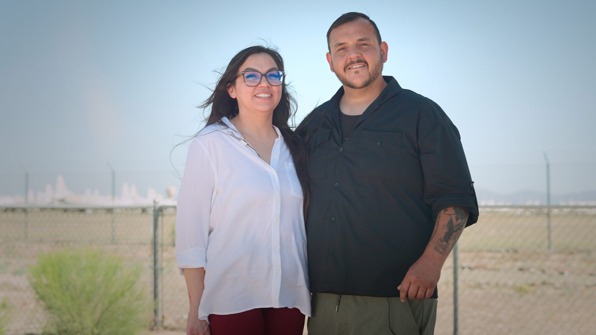 Armondo Felix and his wife smile on the Esperanza En Escalante campus in March 2023. Felix lives on the campus with his wife and three daughters.