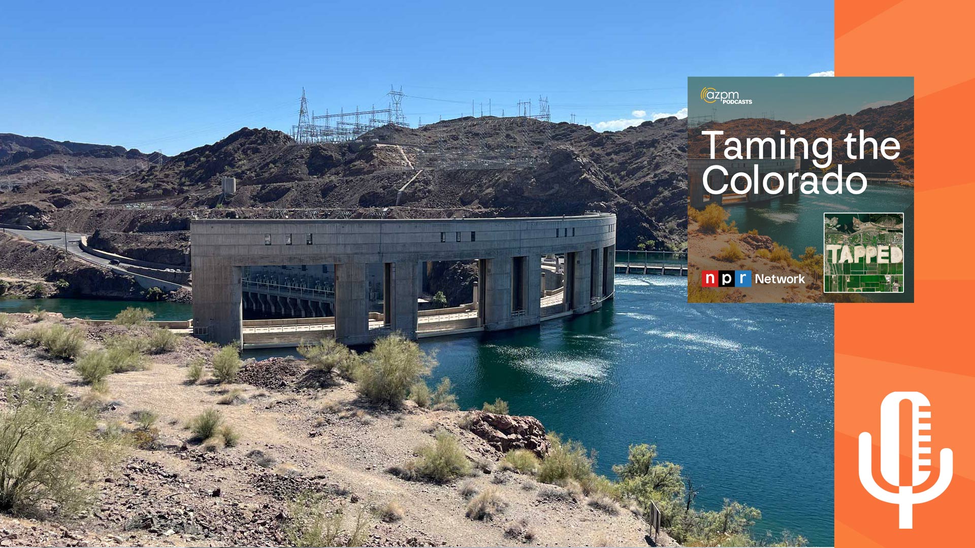 The Parker Dam in Arizona looking towards California. The electric transmission lines from the dam are all on the California side and provide power to the Golden State. The construction of the dam formed Lake Havasu. 