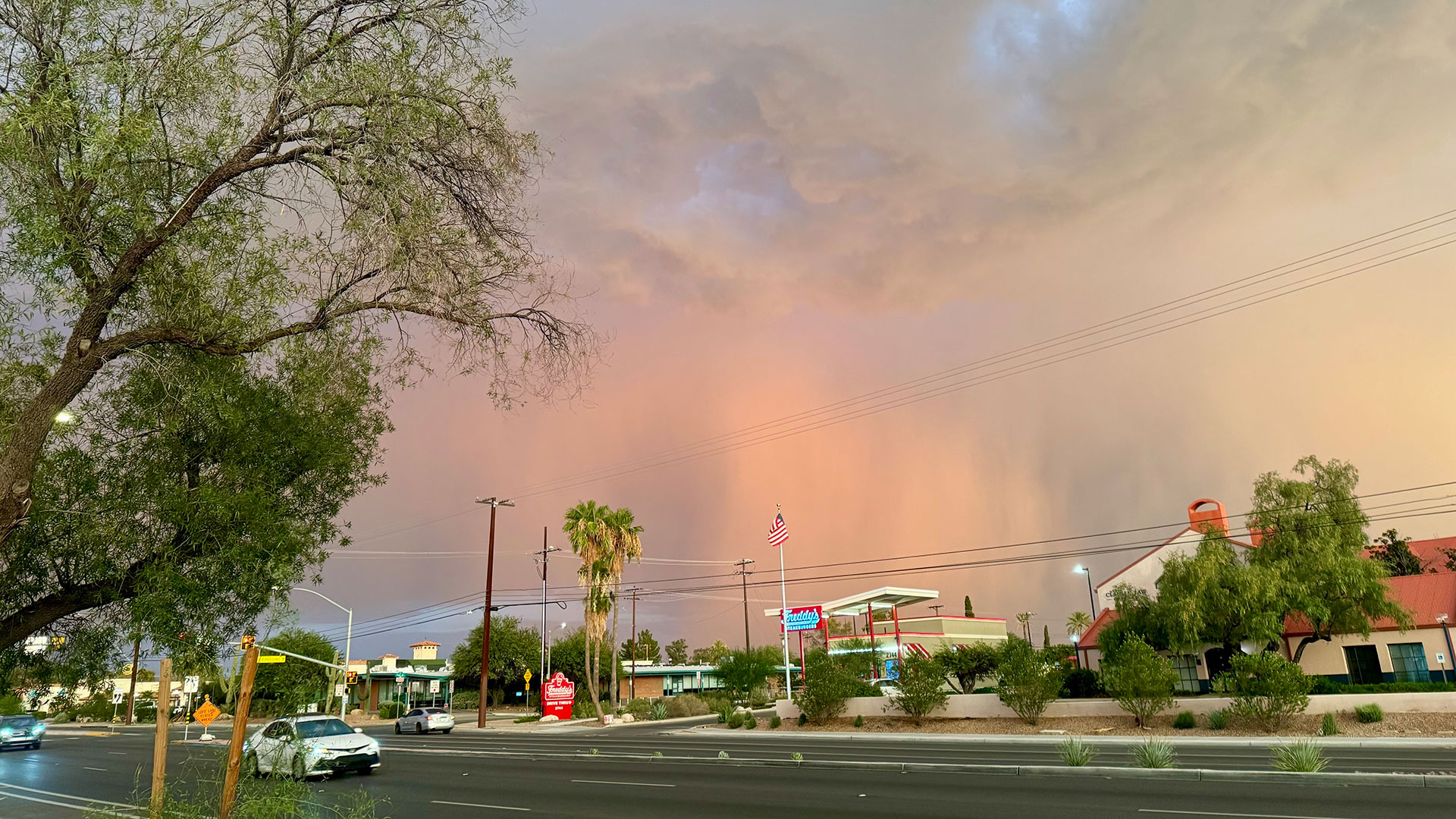 A monsoon approaches the intersection of Broadway and Treat Ave. in Tucson, Ariz., on Thursday, July 18, 2024.