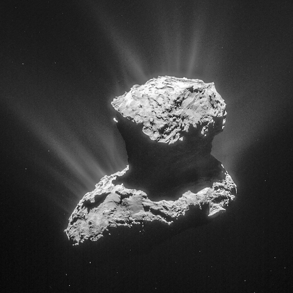 Comet 67P/Churyumov-Gerasimenko as viewed from the Rosetta spacecraft in 2014.