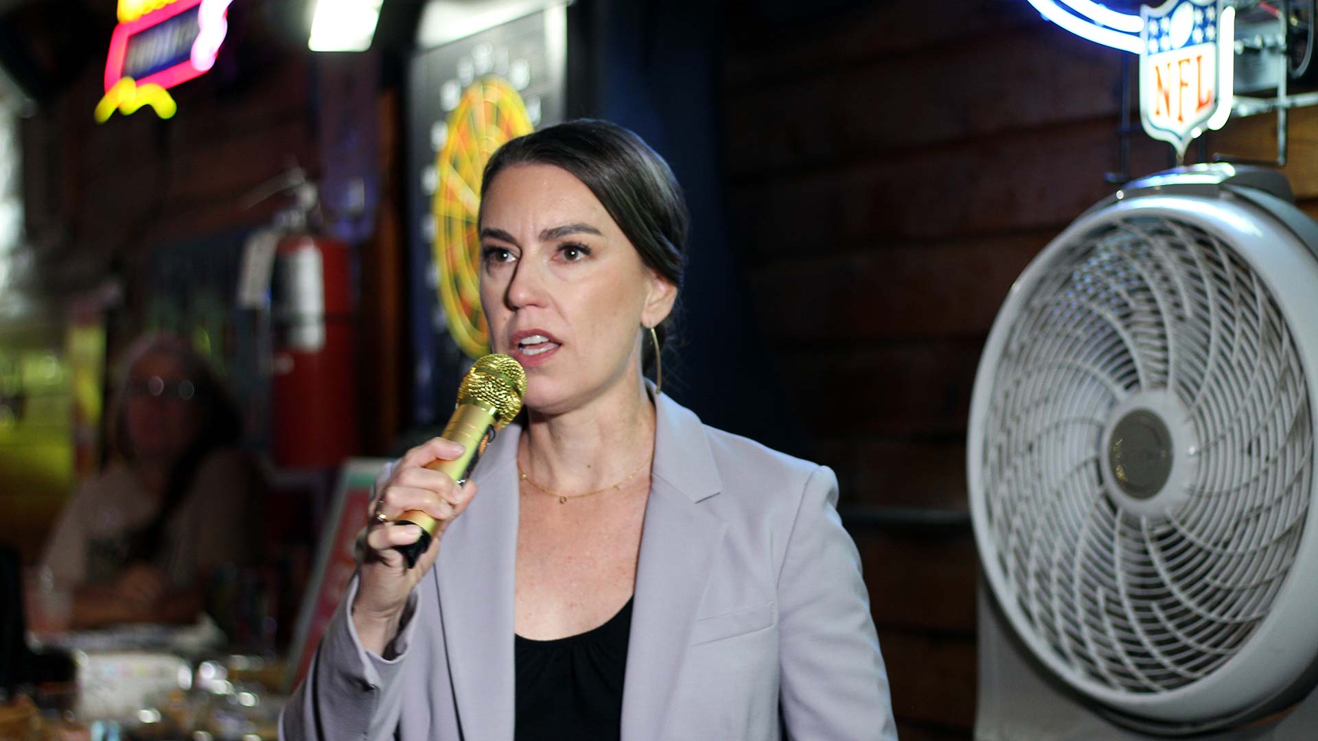 Pima County Attorney Laura Conover at her campaign watch party at the Silver Room, on Primary Election night, Tuesday, July 30.