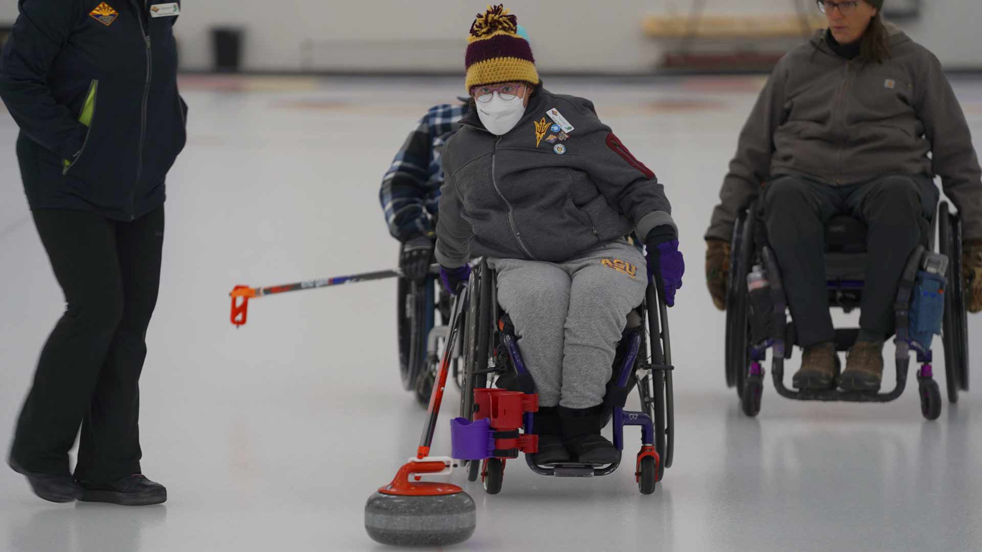 Ability360 participants learn the basics of wheelchair curling during a six-week clinic at the Coyotes Curling Club in Tempe. 