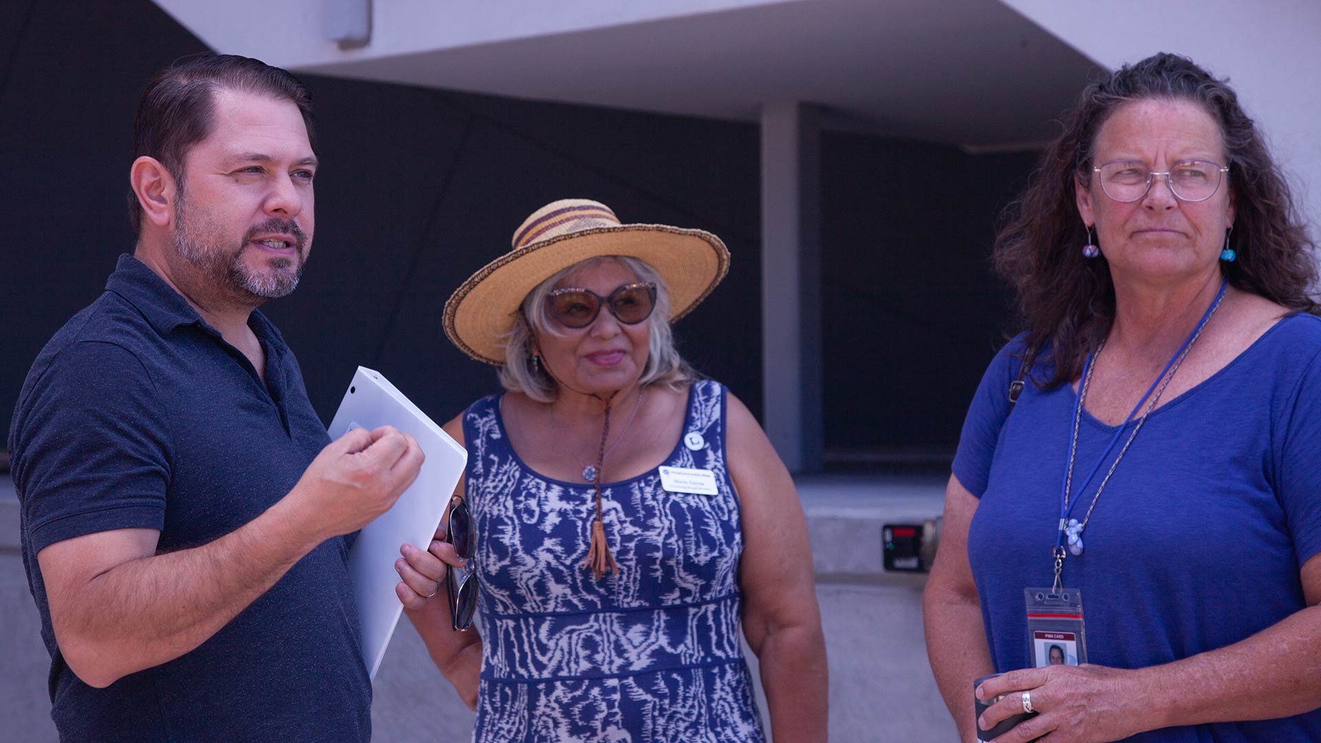 Democratic Congressman Ruben Gallego for Arizona's third district with Pima Community College governing board members Maria Garcia and Theresa Riel on Friday, Aug., 2, at the downtown campus' Center of Excellence in Applied Technology in Tucson, Ariz. Congressman Gallego is interested in expanding Arizona's workforce development in careers that do not require a four-year degree. 