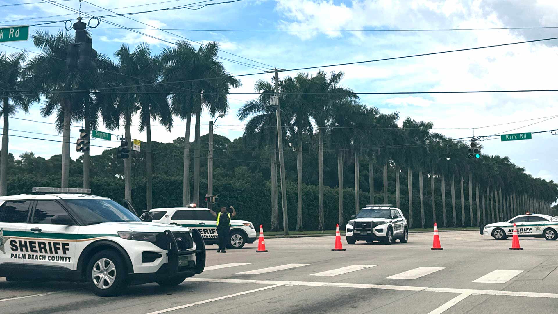 Sheriff vehicles are pictured near Trump International Golf Club, Sunday. Sept. 15, 2024, in West Palm Beach, Fla., after gunshots were reported in the vicinity of Republican presidential candidate former President Donald Trump. 