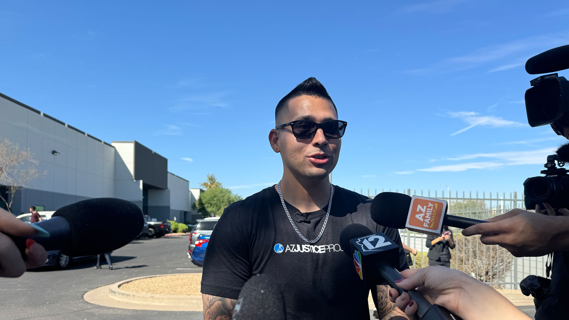 Atdom Patsalis speaks to the media after walking out of the Parole Office building in Phoenix, Arizona on Thursday, Sept. 19, 2024. 