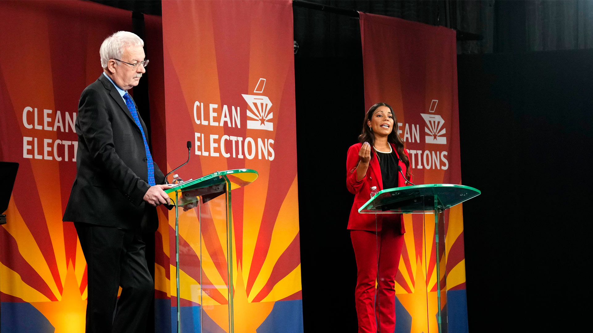 State Sen. John Kavanagh (R) (left) and State Rep. Analise Ortiz (D) (right) debate Prop. 314., an immigration enforcement referendum.