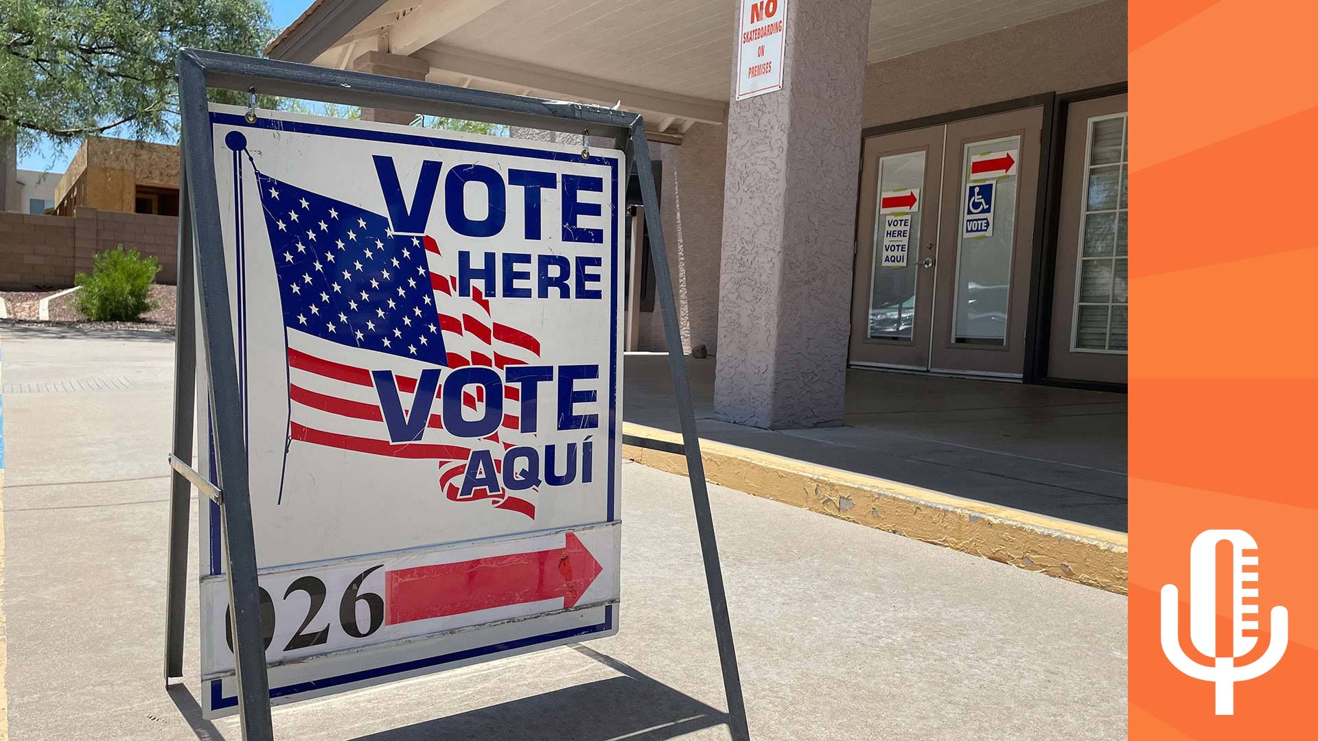 A sign outside a polling center in Tucson, Ariz.