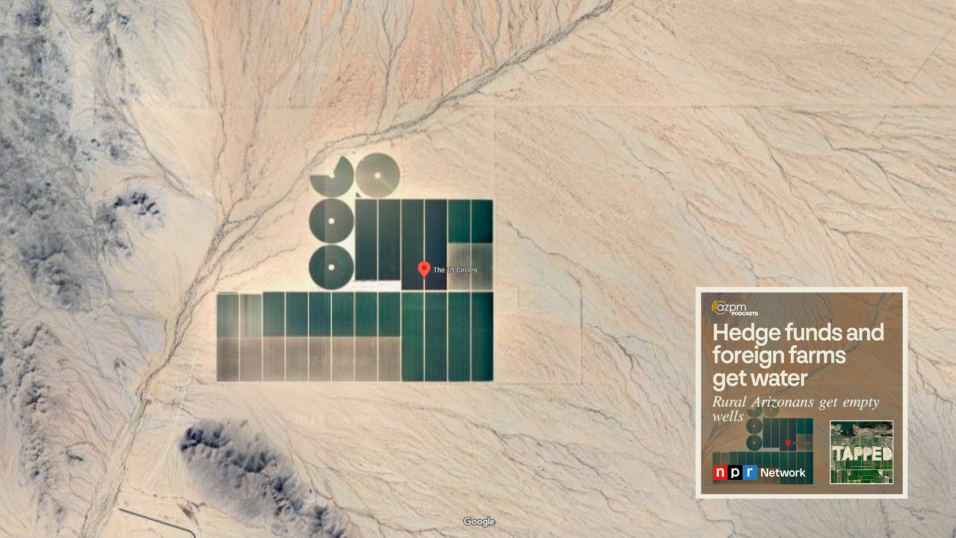 This map shows an area of land identified by locals as the 15 Circles. State data still shows this land as being leased by Fondomonte, the Saudi-backed alfalfa farmers.