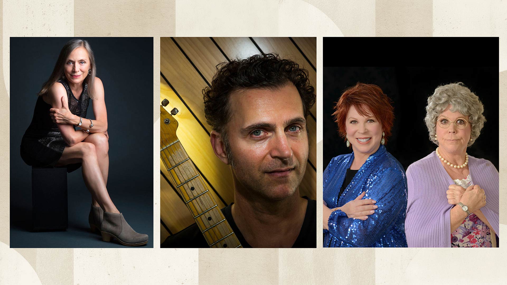 Dominique Eade, Dweezil Zappa, and Vicki Lawrence (from left to right). 