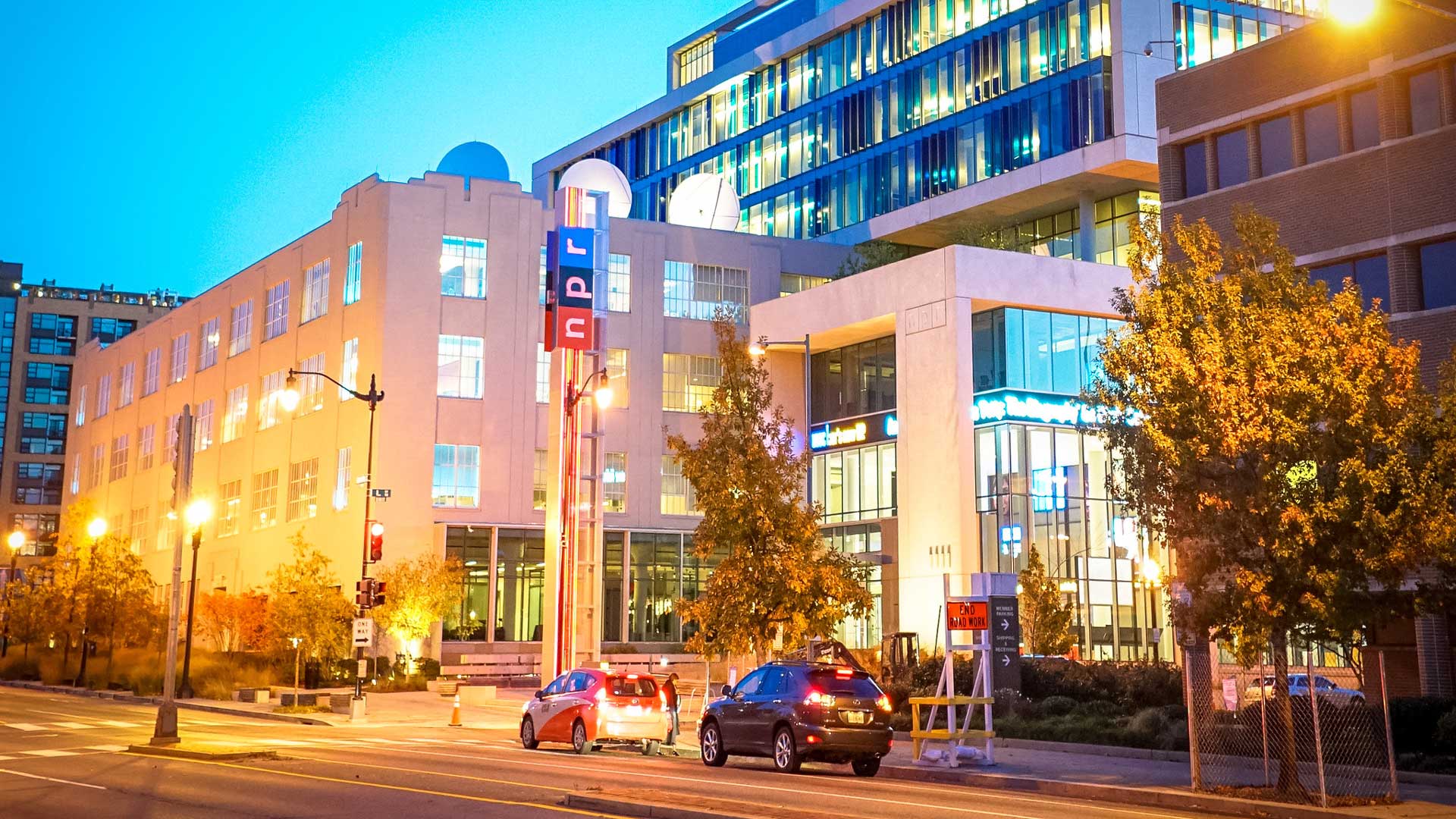 NPR Building night