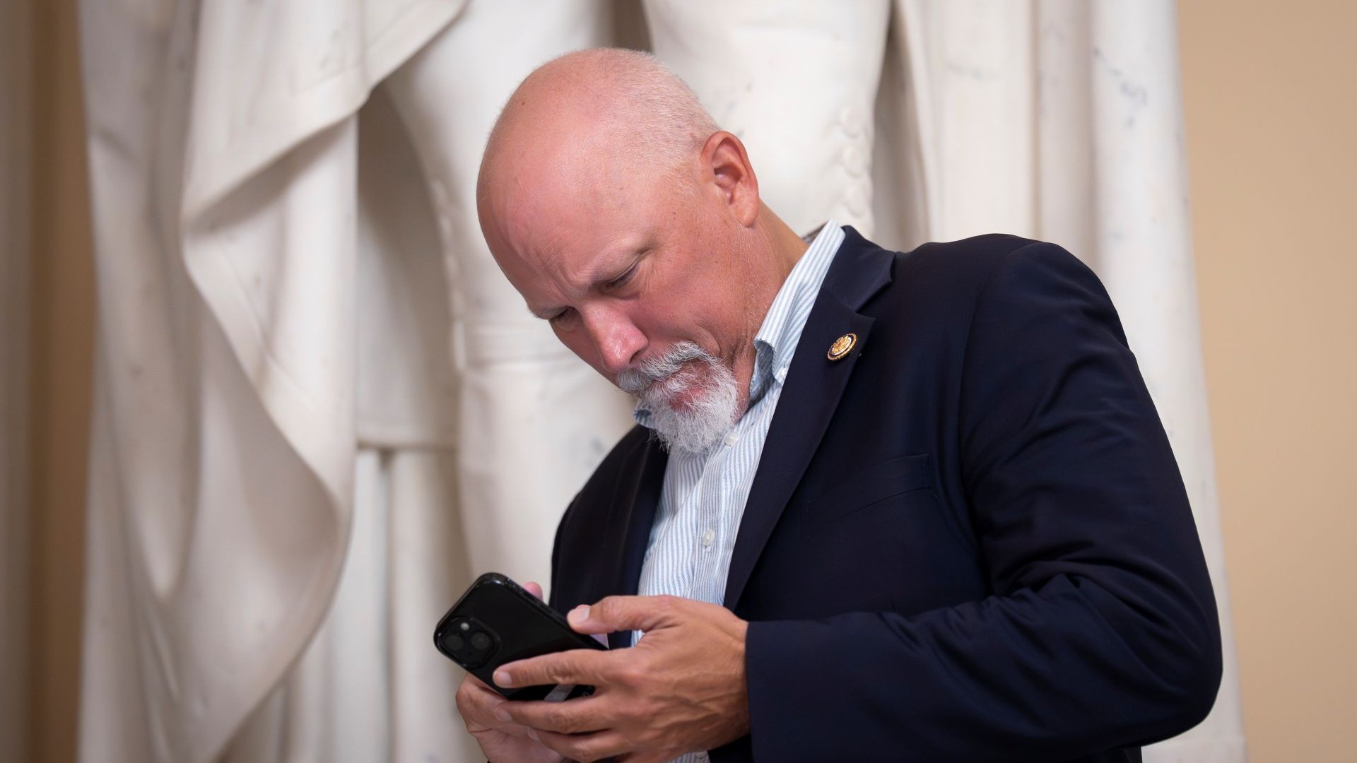 Rep. Chip Roy, R-Texas, a member of the conservative House Freedom Caucus, pauses before a TV news interviews at the Capitol in Washington, Thursday, July 17, 2025.