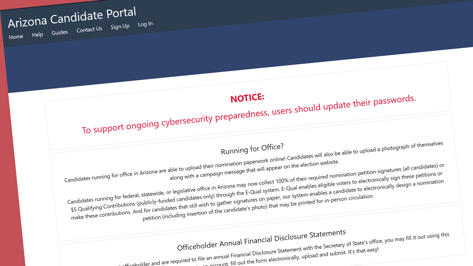 Arizona Candidate Portal screenshot