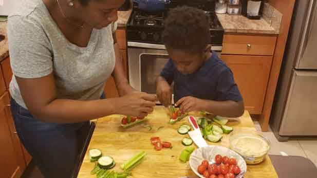 Like the Kratt Brothers, you can help your child notice features of snails by making an easy healthy snack with celery, cherry tomatoes, cucumbers, green peppers and hummus.