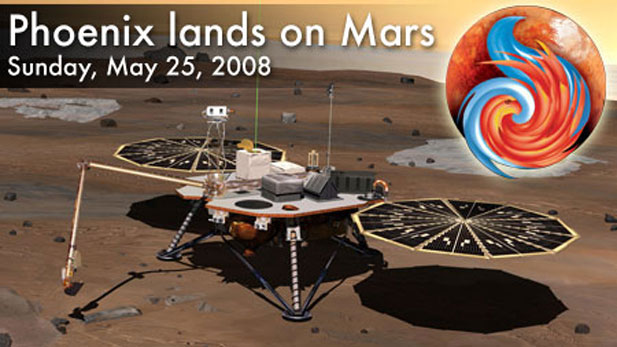 The Phoenix Mars Lander lands on the surface of mars
